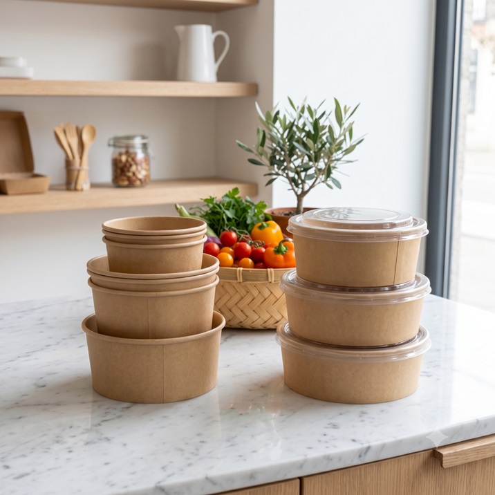 Kraft paper Bowl with PET /PP Lid for Food Takeaway Packaging